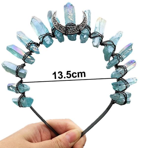 Rå krystall tiara krone pannebånd svart kvarts rhinestone måneform3