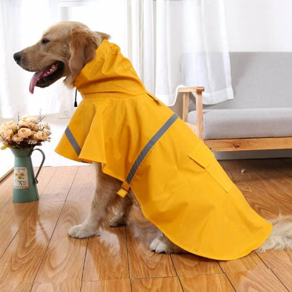 Stor hundregnrock Justerbar husdjur Vattentäta kläder Lätt regnjacka Poncho Hoodies med reflexremsa(1 förpackning,Gul,XL)