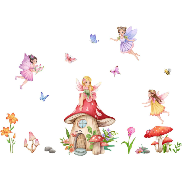 Svamp Fairy Decal Butterfly Decal Flower Fairy Decal Girl Sovrum Barnrum Baby Nursery Väggdekor