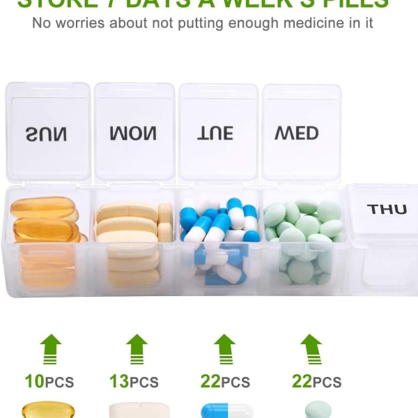 Stor ugentlig pillearrangør 2 stykker, daglige pilleæsker til KLB