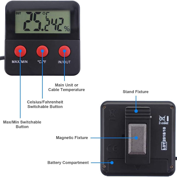 Reptil Digital Termometer LCD Hygrometer Temperatur og