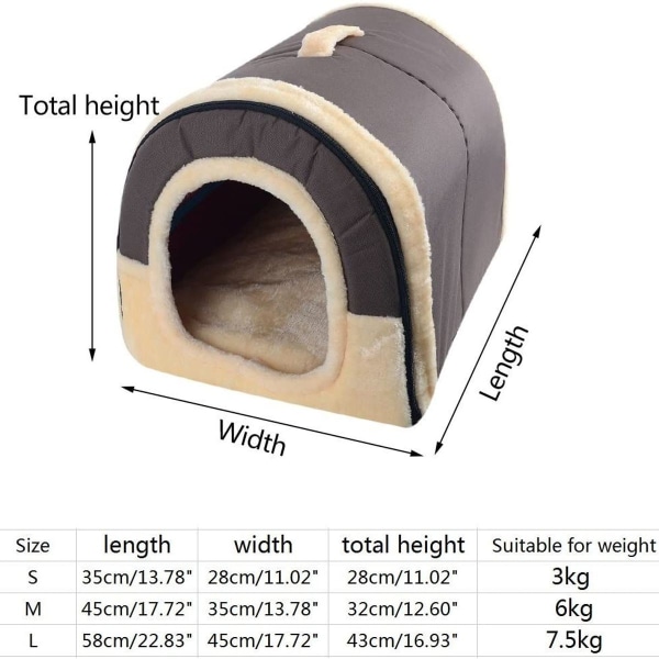 L, M, S Hunde seng katteseng hundehule hundehus bærbar klassisk brun KLB