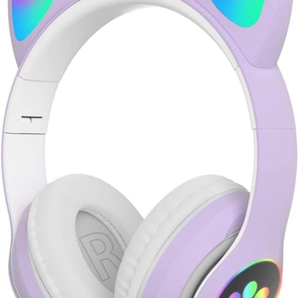 Barnehodetelefoner Katteører LED-belysning Bluetooth Lilla