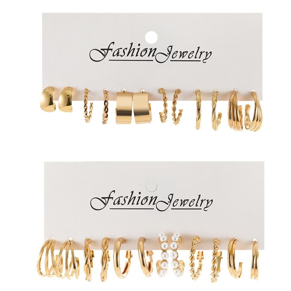 Gold Hoop Örhängen Set för kvinnor Flickor Mode Hoop Ear Style4 KLB