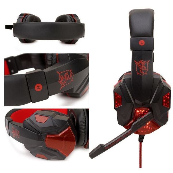 RGB-spelheadset med stereoljud, 7.1 svart-röd