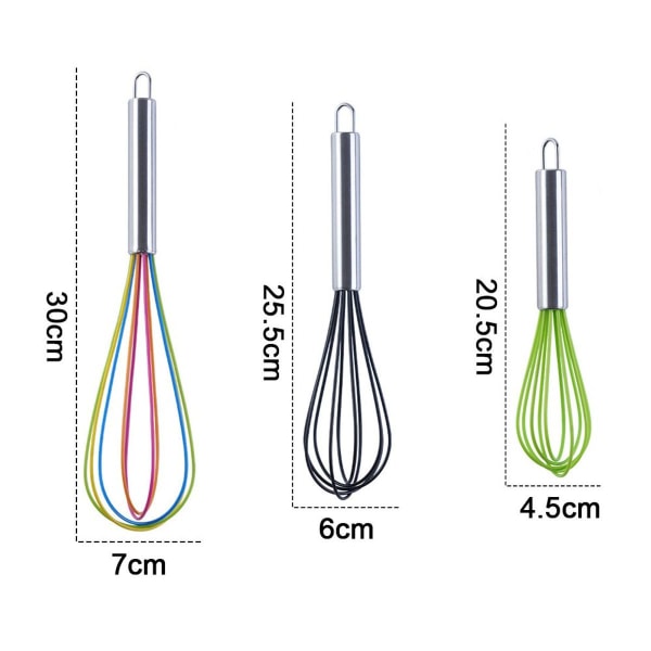 Sett med non-stick visp, 12 tommer farget + 10 tommer svart + 8 tommer grønn KLB