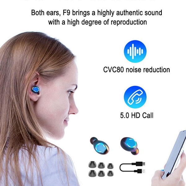 Langattomat nappikuulokkeet, Bluetooth 5.0 -kuulokkeet, ensiluokkainen ääni