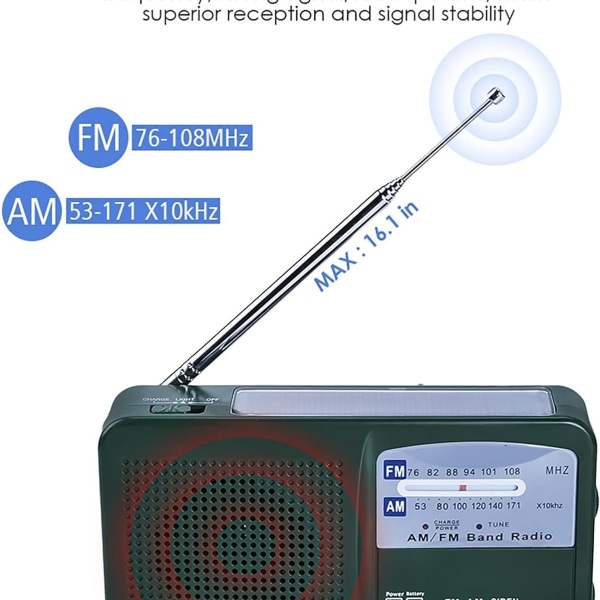 Bærbar nødradio Solradio Sveiv AM FM Radio med LED-lommelykt USB-port
