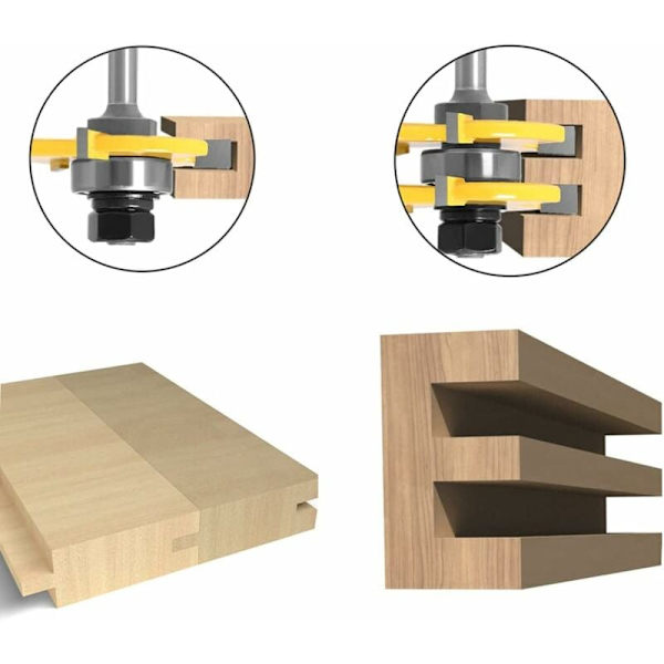 8MM skaft Matched Tongue and Groove fresesett 3 tenner T-form treskjærer Trimming trebearbeidingsverktøy KLB