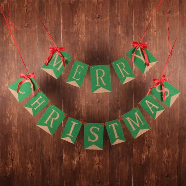 MERRY Joulu Burlap-lippuja ja -kransseja, Vihreä KLB