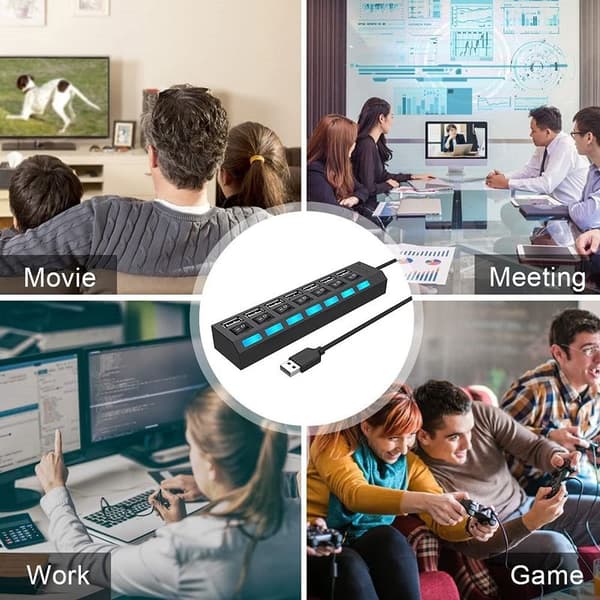 Multi-port USB-splitter, 7-i-1 højhastigheds USB 2.0-hub