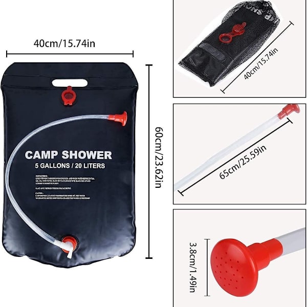 Solardusch för camping, 20L solardusch, portabel campingdusch, solardusch med