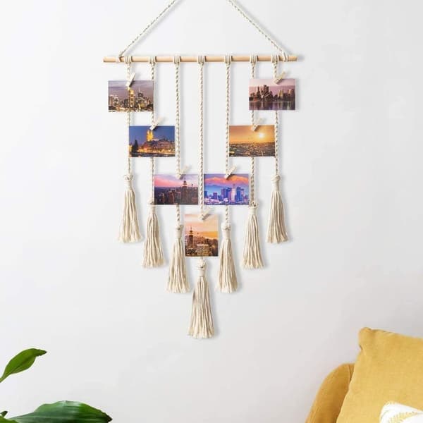 Hängande fotodisplay Makramee Väggtapet Bilder Dekor Boho Chic Hem KLB