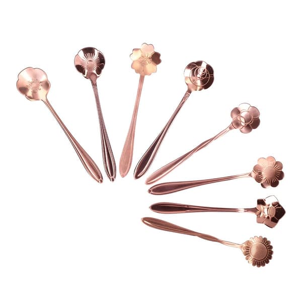 8-pack blommönster guldpläterade rostfria kaffeskedar KLB