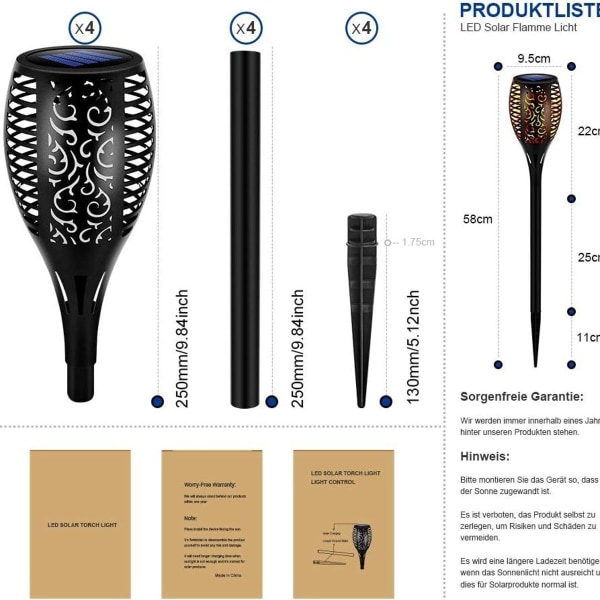 Solcelled flammelys, 2-pak solcellelamper have IP65 vandtæt solcellelampe KLB