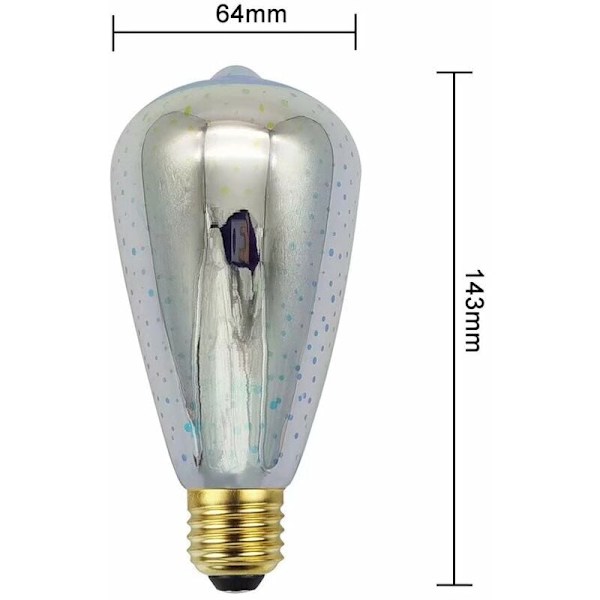 Edison-pære 3D fyrværkeri LED-pære 4W 220-240V E27 Specialdekorativ pære (ST64) KLB