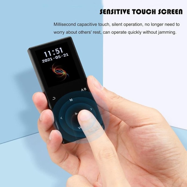 MP3-afspiller med hovedtelefoner, FM-radio, diktafon, mini-design