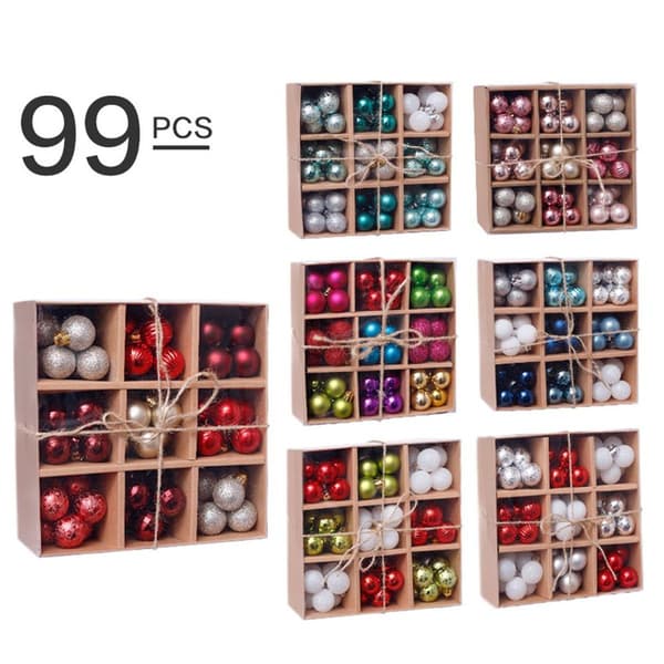 99 stykker af ubrydelige julepynt i lyse farver KLB