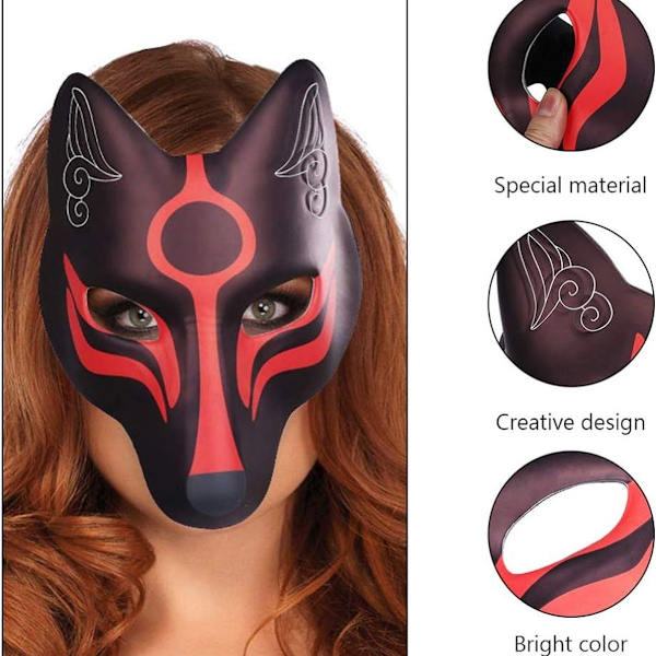 Fox japanske Kabuki Kitsune masker for menn, kvinner og barn Maskerade kostyme KLB