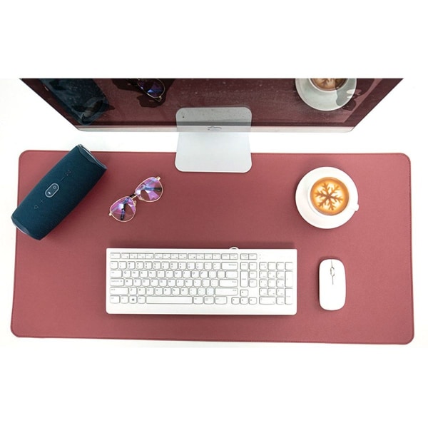 Læder Desk Pad Protector Kontorbord Musemåtte Rød + Mørk Orange
