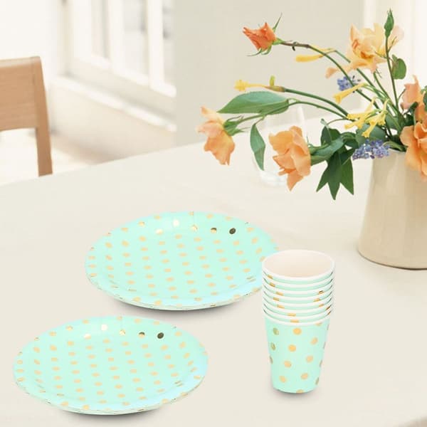 Engangsbruk polka dot papirplater, kopp, sugerør, bursdag KLB