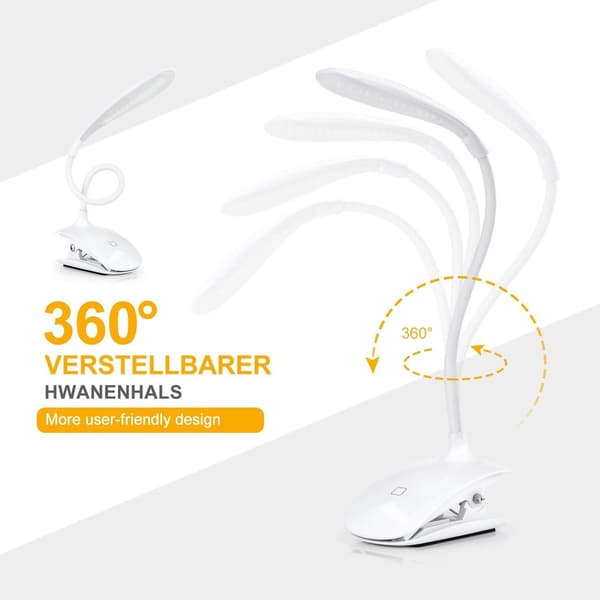 Leselampe for bok, boklampe klipslys, LED-skrivebordslampe, KLB