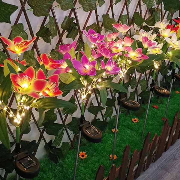 2 stk solcelledrevne orkidéblomsterlys hagelys til jul lilla