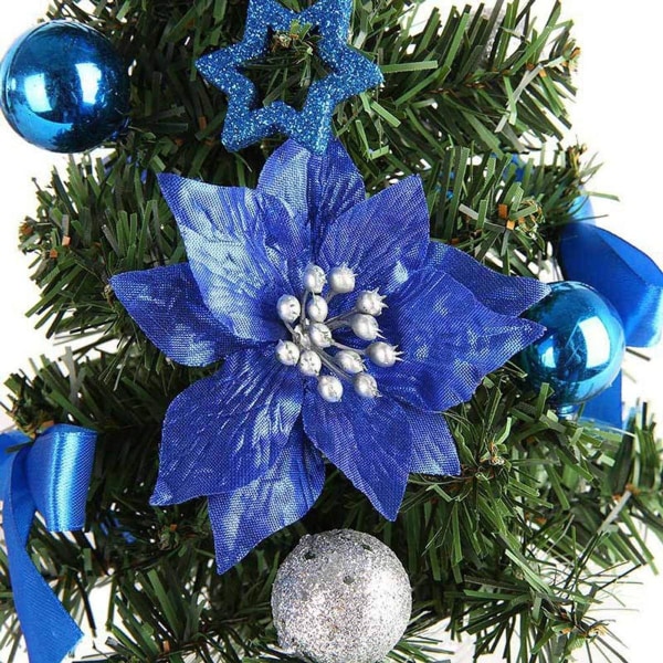20cm bord juletre, blått, med tagger KLB