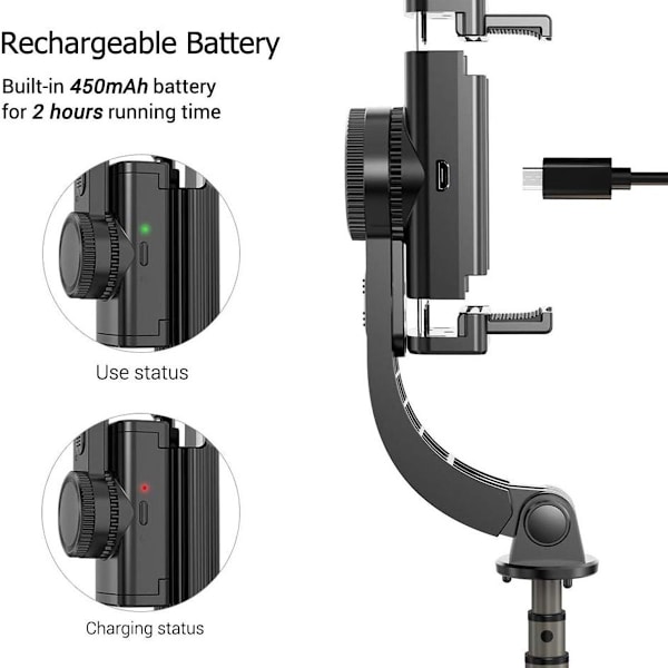 3 i 1 Telefon Gimbal Stabilisator Selfie Stick Stativ 86cm 5 Dele med KLB