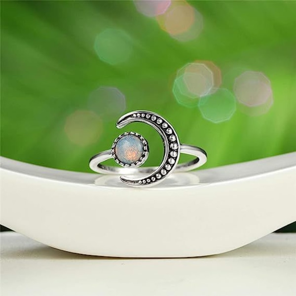(Silver)Moonstone justerbar öppen ring för kvinnor Silverfärgad vintage zirkonförlovningsring för kvinnor