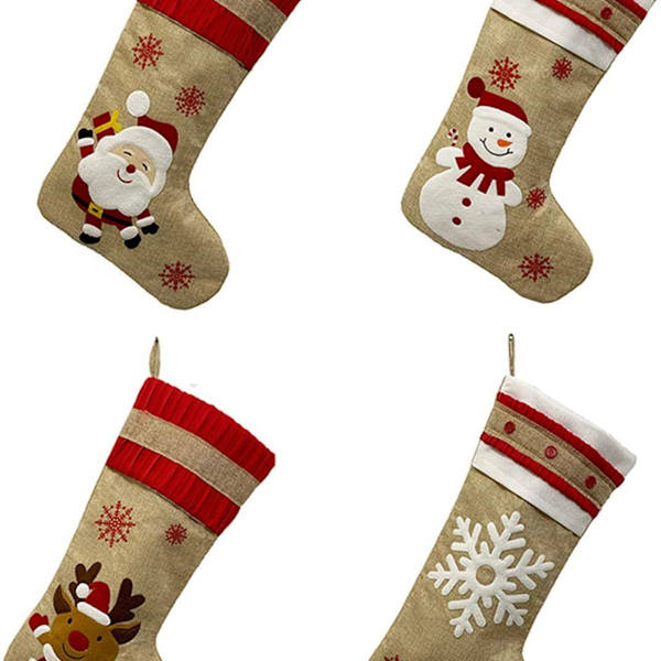 Ny julstrumpa jute set 4 delar broderad linne KLB