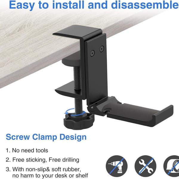 Headset-holder under skrivebordet - Hodetelefonkrok - Foldbar - Gaming
