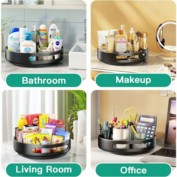 12\" Lazy Susan Organizer, Sort Metal og Stål Roterende Krydderihylde med Drejeskive til Køkken Pantry KLB