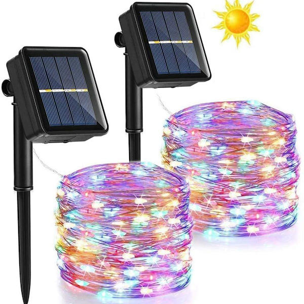 2 kappaletta aurinkokäyttöisiä ulkojouluvaloja, 10 m 120 LED värikkäät jouluvalot KLB