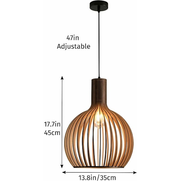 Lampe (Ø35cm) Naturlig træ pendellampe lavet af elegante og buede stykker (Sort) KLB