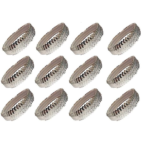12 st Sequin pannband elastisk stretch glitter mode pannband silver