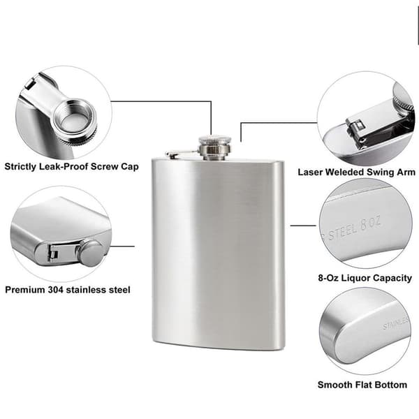 Lækagesikker Rustfri Stål Hip Flask Sæt med Tragt til Kvinder, 9 oz