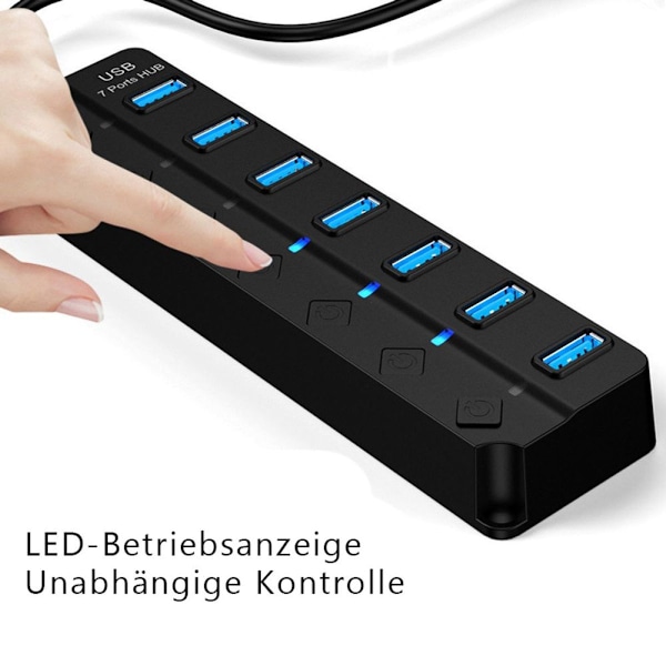 Aktiv 3.0 USB-hub med strømforsyning, 7 porte USB 3.0 Hub Aktiv datahub med KLB