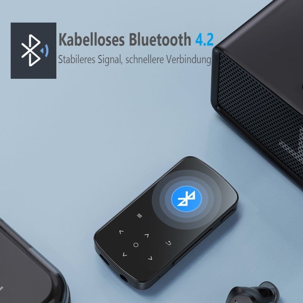 AGPTEK MP3-spiller Bluetooth 5.0 Sport 32GB med 1,5 tommers TFT fargeskjerm, KLB
