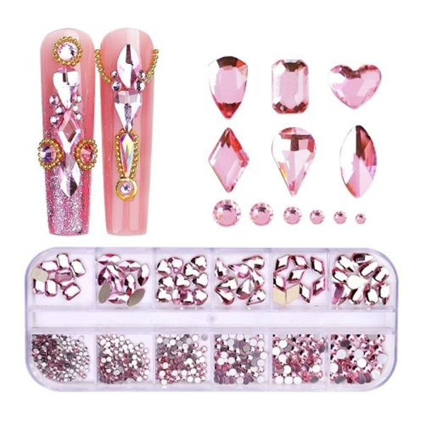 12 rutnät plattformad manikyr strass nageldekoration 07
