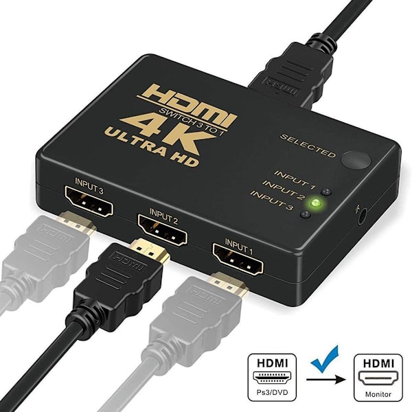 HDMI-switch 4k, smart 5-port HDMI-switcher splitter understøttet