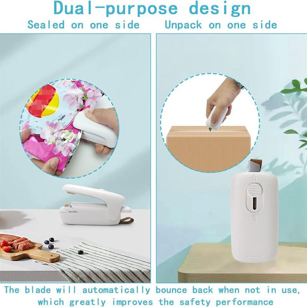 Mini forseglingsmaskin med kutter 2 i 1 multifunksjonell håndholdt