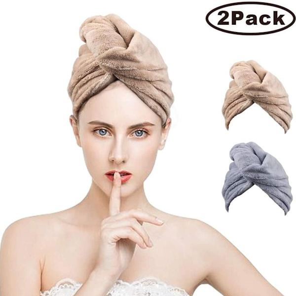 Hårhandduk turban, hårtorkande handduk med knapp, mikrofiberhår turban, snabb