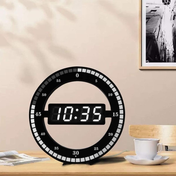 Stille LED digital bordklokke svart elektronisk veggklokke rund bordklokke for soverom