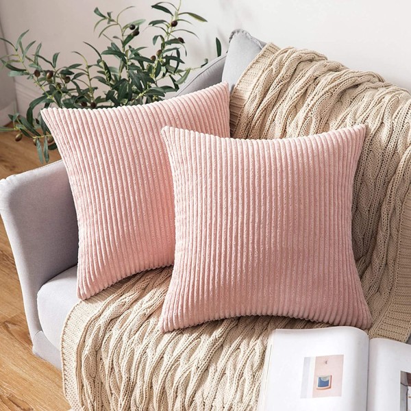 Set med 2 Dekorativa cover 45x45cm Rosa ribbad soffa Mjukt örngott för hem Vardagsrum Sovrum Clic Clac-