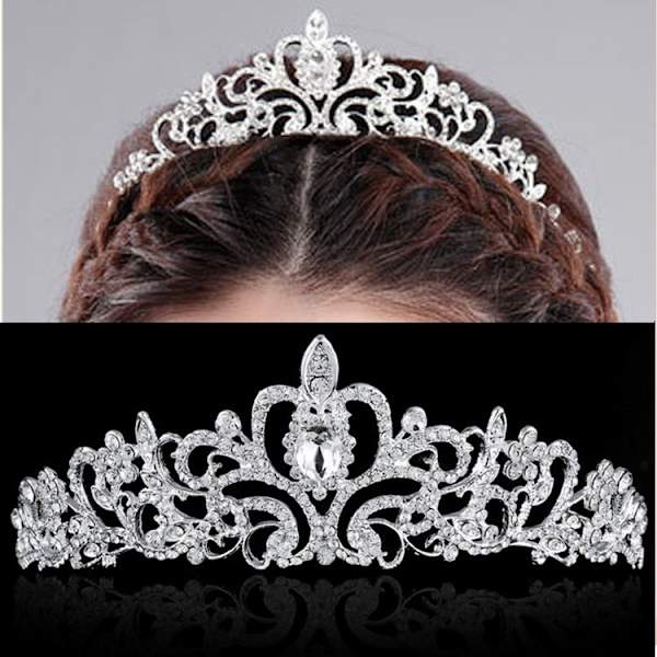 Krystal diamant hårkrone (sølv), brudebold brudepige bryllup hårbånd, brudeprinsesse bryllup pan hårkrone