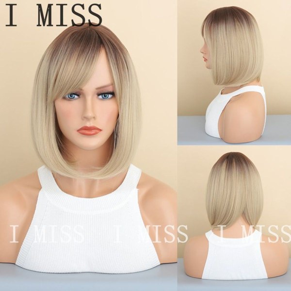 Blond kort rett gradient parykk for kvinner