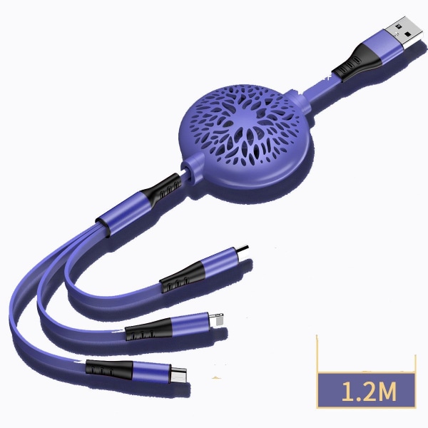 3-in-1 On The Soft Glue Go Retractable Charging Cable, Purple