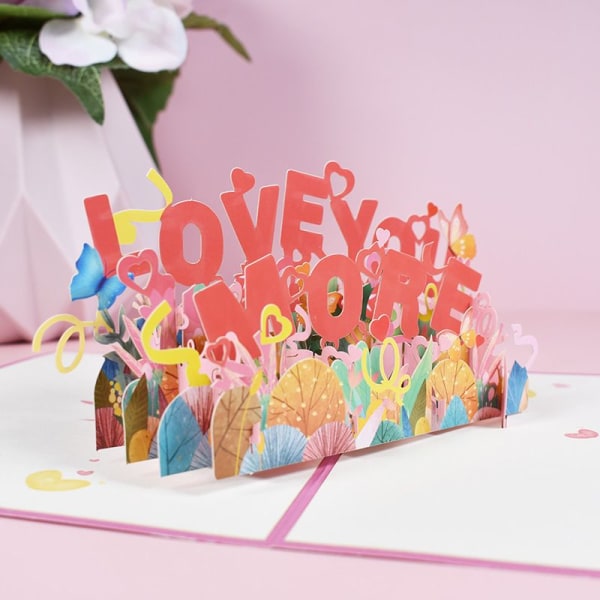 3D pop-up bryllupskort 15*20 cm, jubileumskort med konvolutt, romantisk pop-up invitasjonskort for Valentinsdagen, Gave-
