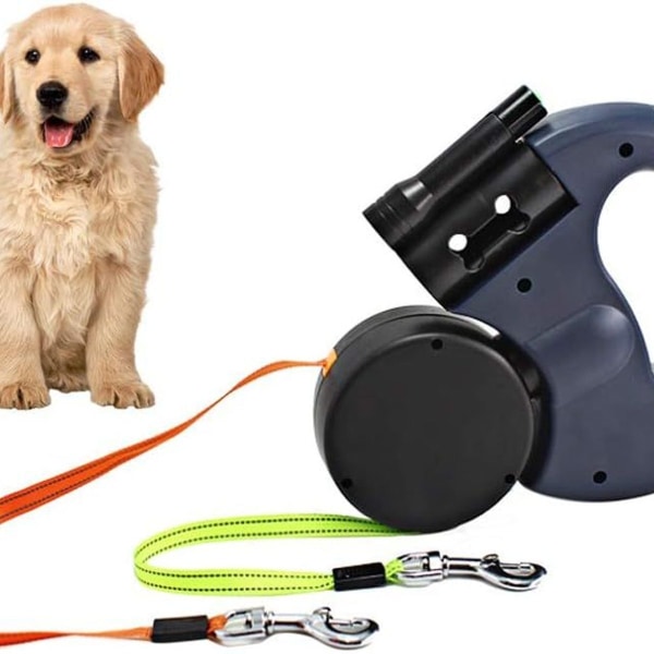 360° roterande infällbar hundkoppel, lämplig för 2 hundar, 3 meter lång,